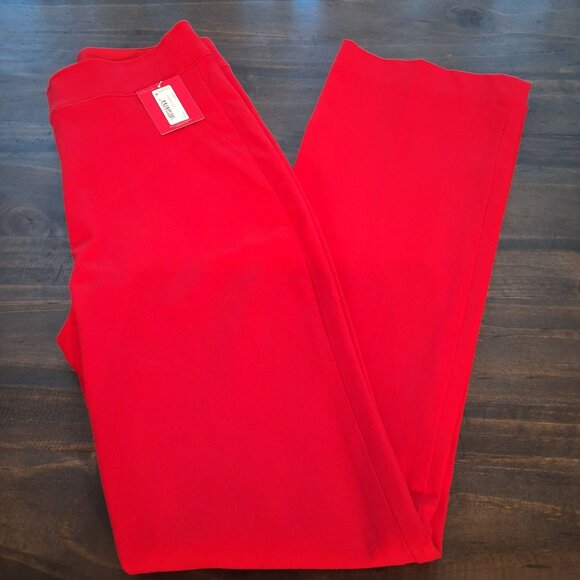 Spanx Polished Kick Flare Pants True Red Flat Front Pull-On Back Patch Pockets S - Picture 6 of 8